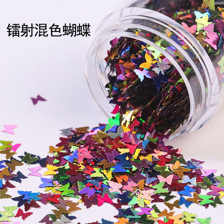 Wholesale Internet Celebrity Sparkling Laser Butterfly Nail Patch Phone Case Glitter Ring Powder Glitter Powder Drop Glue Glitter